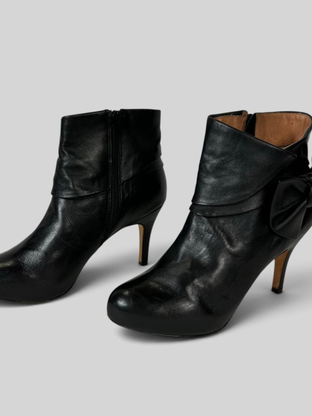 Corso Como Black Leather Bow Stiletto Ankle Boots Size 7.5M